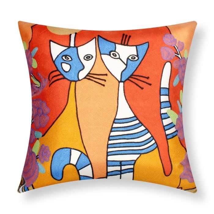Housse de coussin - AVIZAR - 45x45 cm - Multicolore - Brodée - Design contemporain Housse de coussin - AVIZAR - 45x45 cm - Multicolore - Brodée - Design contemporain