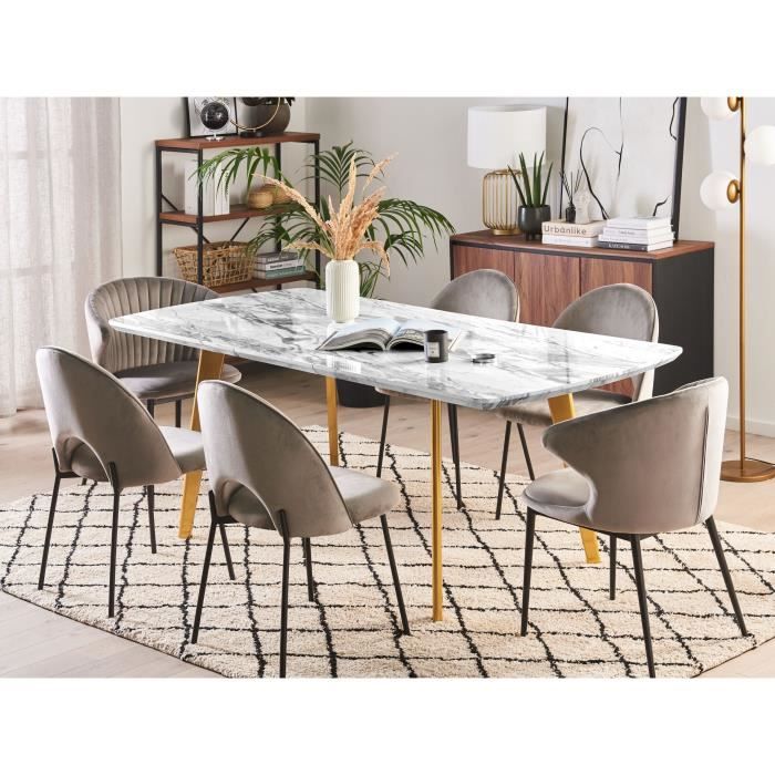 Table à manger extensible effet marbre / blanc et doré 160/200 x 90 cm MOSBY Table à manger extensible effet marbre / blanc et doré 160/200 x 90 cm MOSBY