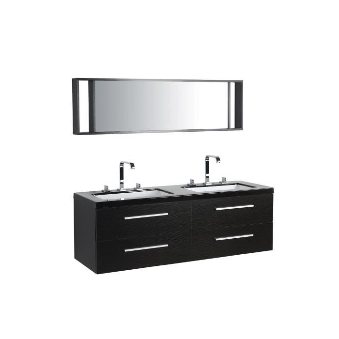 Meuble Double Vasque A Tiroirs Miroir Inclus Noir Malaga