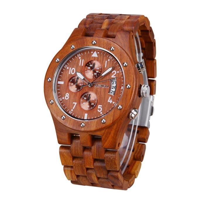 Bewell Mouvement japonais LUMINEUX 100 Montre en bois naturel