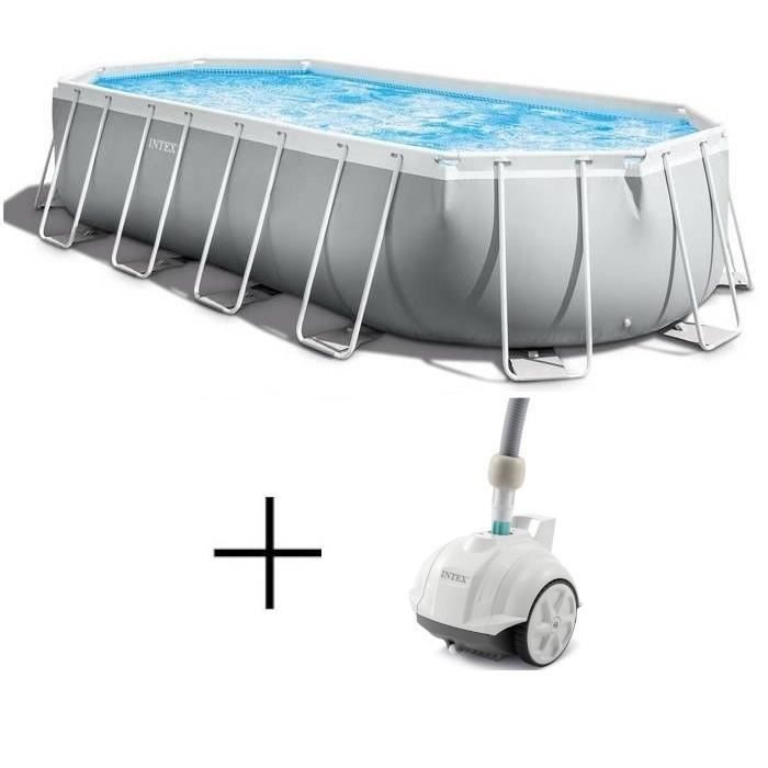 Kit Piscine hors sol tubulaire INTEX - Pris Frame - 610 x 305 x 122 cm - Ovale (Pompe bâche) + Robot aspirateur fond - ZX50