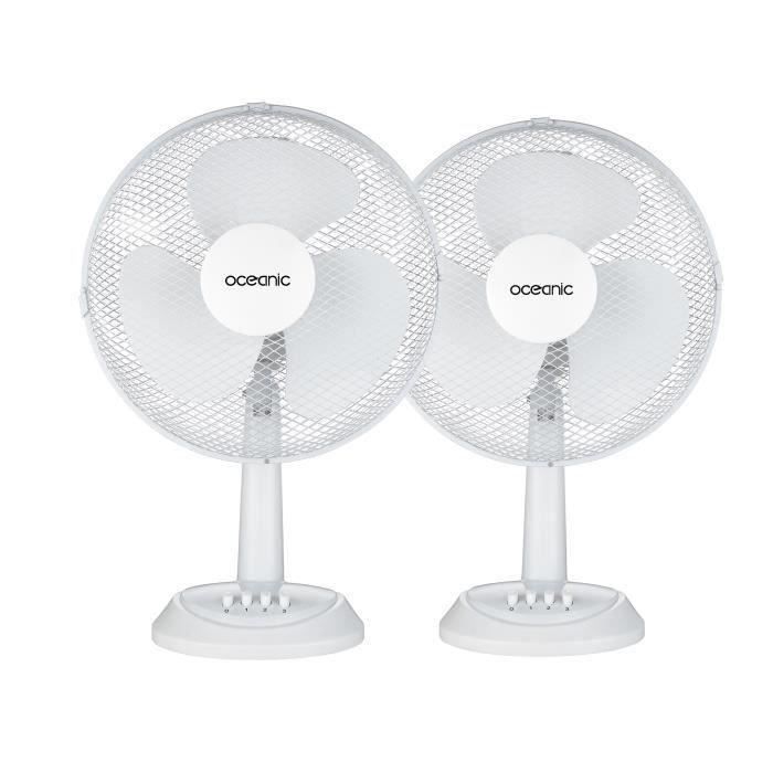 Ventilateur D/'appoint De Table 25 watts 23 cm 2 vitesses Oscillant Blanc