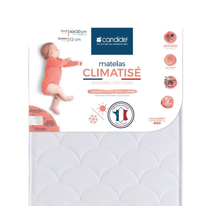 Candide - Matelas bébé 60x120cm Climatisé 2 faces Candide - Matelas bébé 60x120cm Climatisé 2 faces