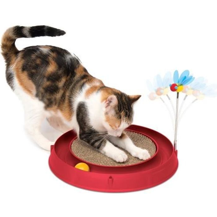 CAT IT Cuircuit 3 en 1 avec balle et planche à griffer - Ø 36 cm - Rouge - Pour chat