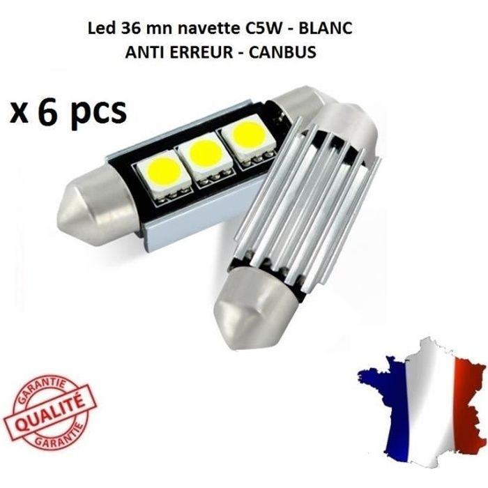 6 ampoule Navette LED C5W 36mm ANTI ERREUR CANBUS plafonnier plaque 6000k