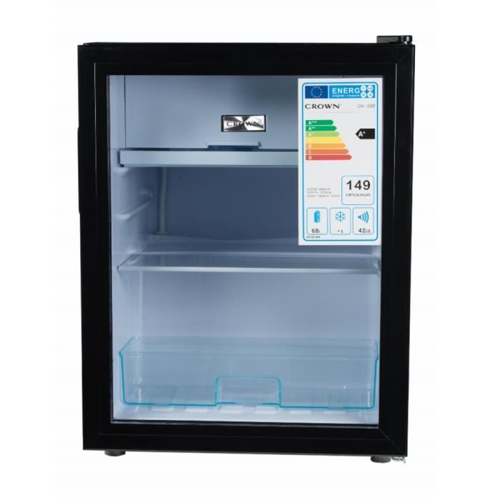Minibar avec porte vitrée Crown CM68B, 68 litres, refroidissement par