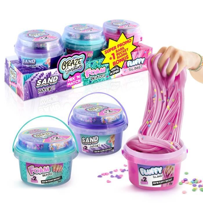 CRAZE Sensations 2 barils + 1 bonus - Sand Sable Magique, Foam Billes de Mousse, Slime Fluffy