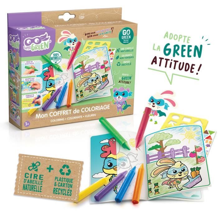 SUPER GREEN Kit de coloriage, crayons bio
