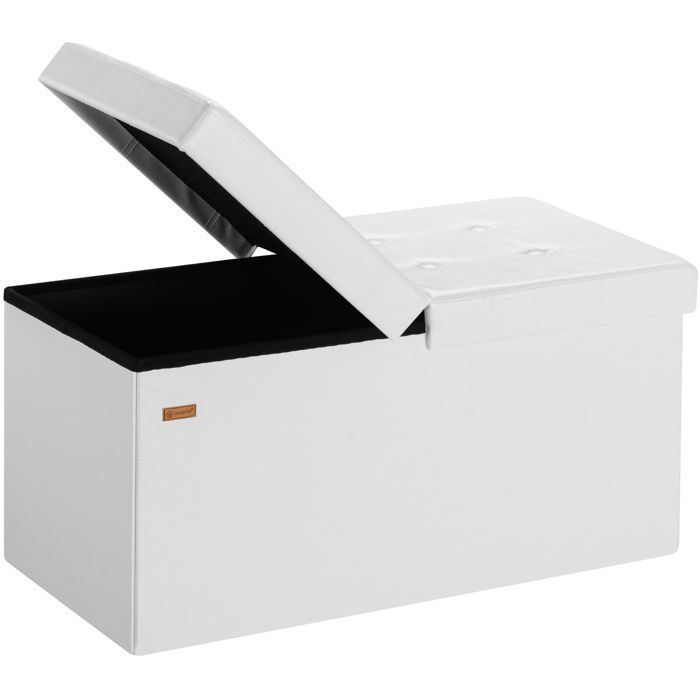 CASARIA® Banc de rangement blanc 80x40x40cm Coffre de rangement pliable 100L avec couvercle rabattable pour salon chambre