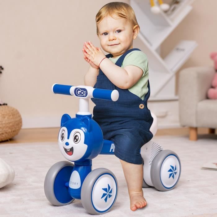 DREAMADE Vélo d'Équilibre Bébé, Draisienne Enfant avec 4 Roues  Antidérapantes, Yeux Tournants, pour 10 à 36 Mois, 25KG MAX, Bleu -  Cdiscount Jeux - Jouets