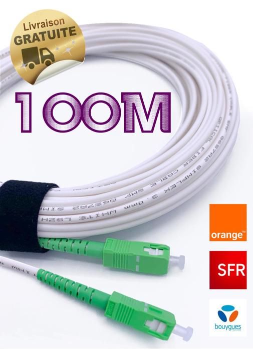 100m - Rallonge-Jarretiere Fibre Optique - SC APC vers SC APC - Garantie 10 AnsCâble Fibre Optique Orange SFR Bouygues