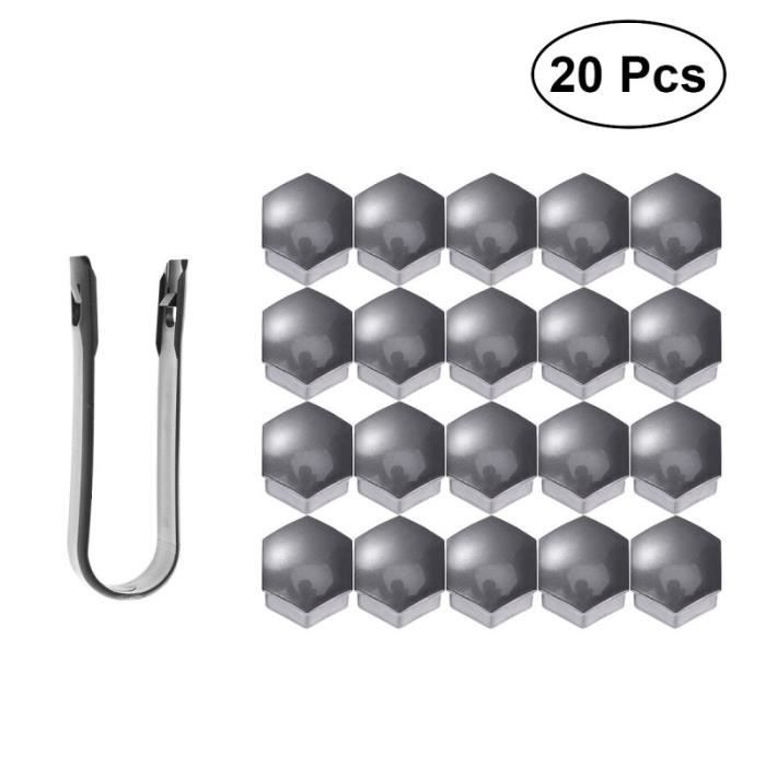 PAITOK Ensemble De 20 Cache-Écrous De Roue Universels Chromés Noirs 17mm Avec Outil De Démontage - Protection Élégante Pour Votre Voiture