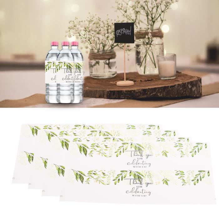50 Étiquettes De Bouteille De Mariage Élégantes – Feuilles Vertes & Merci, Stickers Imperméables Pour Bouteilles D'Eau, Idéal Mariage, Baby Shower, Anniversaire (Style 2)