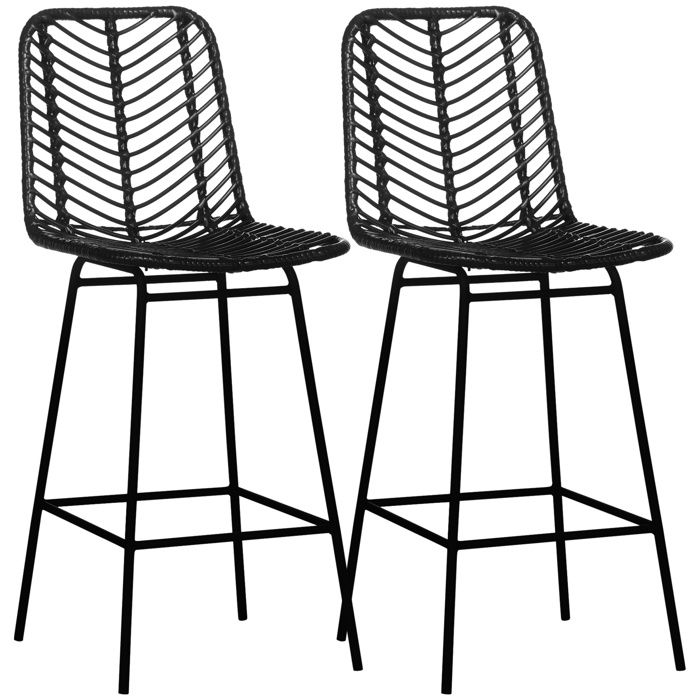 HOMCOM - Tabourets de bar - Résine tressée rotin PE - 42.5x52x102cm - Noir