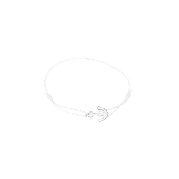 Bracelet Ajustable Ancre Marine 11x13mm Acier Cordon Blanc