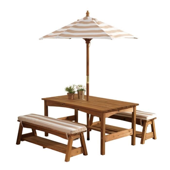 Table et banc de jardin pour enfants - KIDKRAFT - Beige Bois - Résistant aux intempéries - Parasol réglable