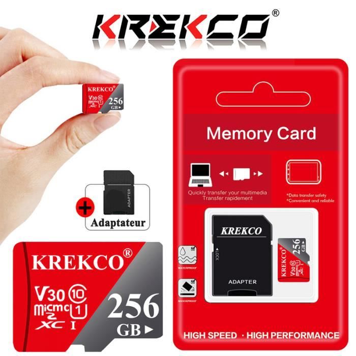 Carte MicroSD 256 Go + Adaptateur SD | Vitesse Jusqu’à 100 Mo/s, V30, U3, A2 | Compatible Smartphones, Drones, GoPro