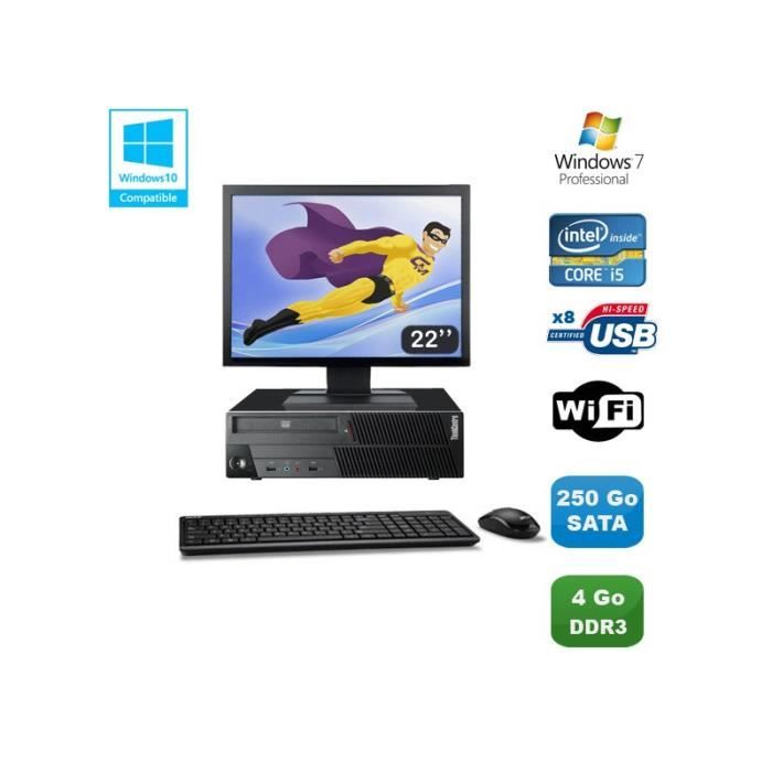 PC Lenovo M90P 5864 Core i5-650 3.2GHz 4Go 250Go Graveur WIFI W7 + Ecran 22
