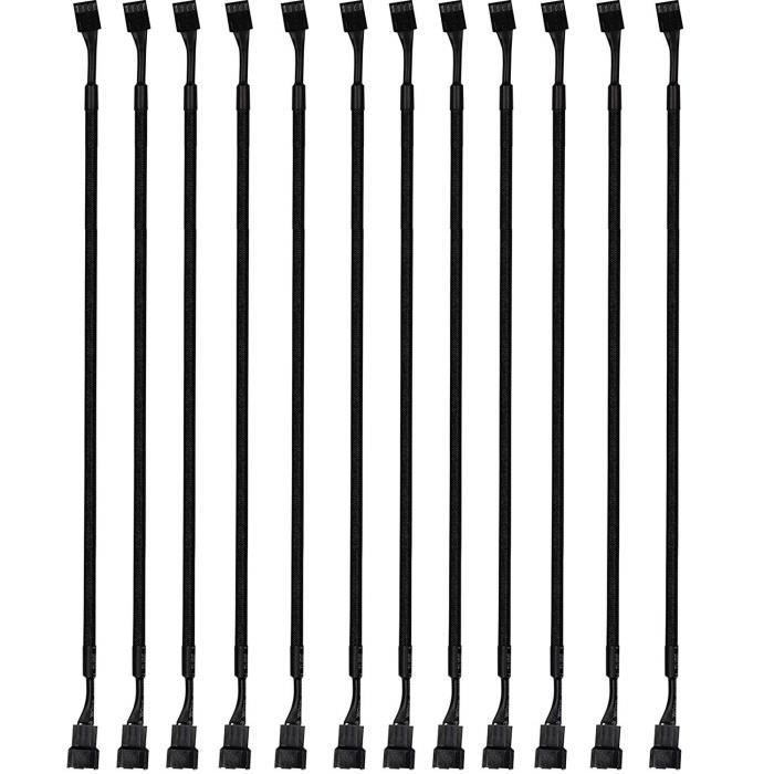 12 Câbles Extension Ventilateur PWM RUNCCI-YUN - 4PIN/3PIN - Longueur 26.5cm - Manchon Noir
