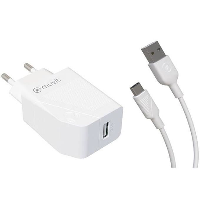 MUVITCHAN Pack chargeur secteur 12W+Cable USB C - 1.2m - Blanc