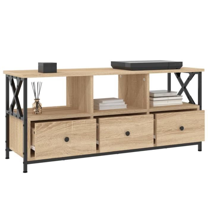 Buffet Bas Noir 102x33x75 Cm - Bois D'ingénierie - Portes Affleurantes - Rangement Pratique Pour Salon Ou Salle à Manger - 9