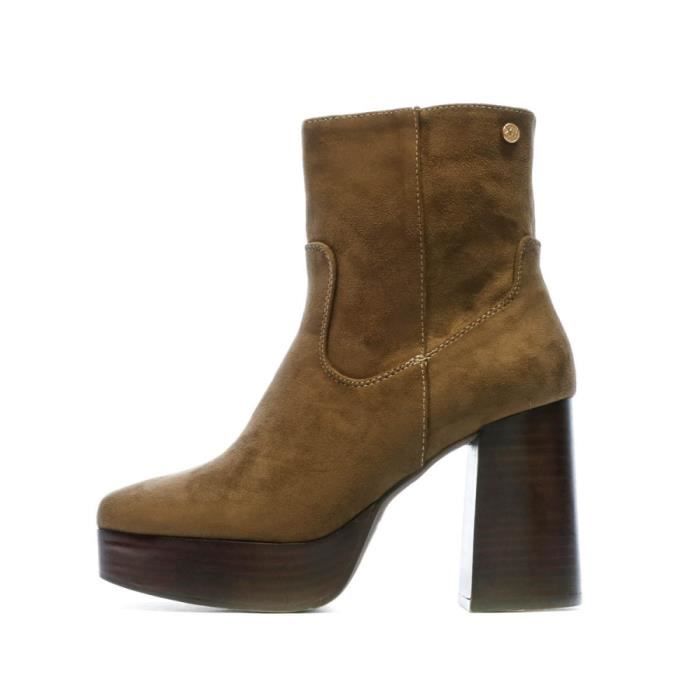 Bottines Femme Xti 142 Marron Fonce Talons 10cm Plateforme 3 5cm Cuir Nubuck