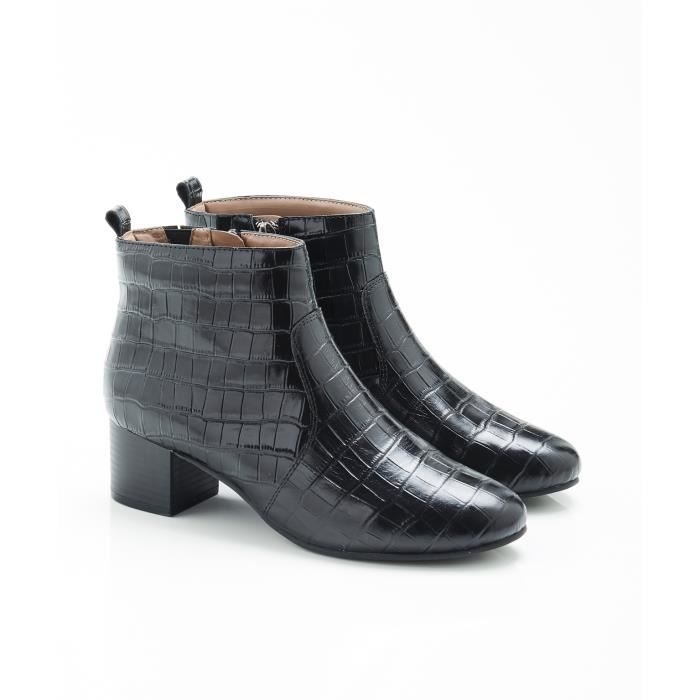 Bottillon Damart Boots aspect croco Cuir Femme Noir