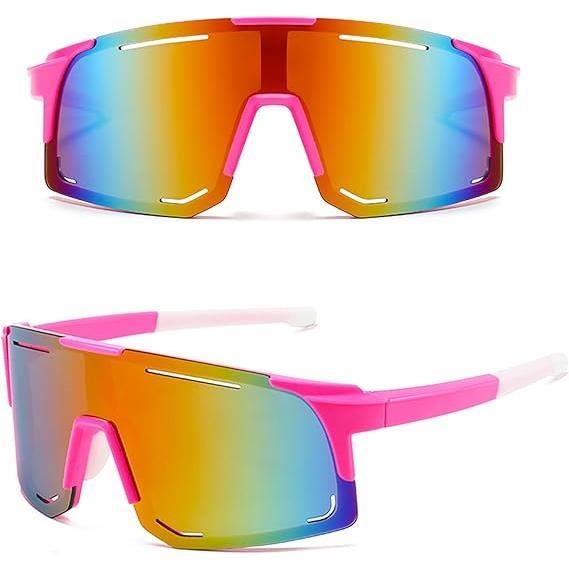 Lunettes De Soleil Sport Unisexe - Verre Miroir Rouge, Monture Noire, UV400