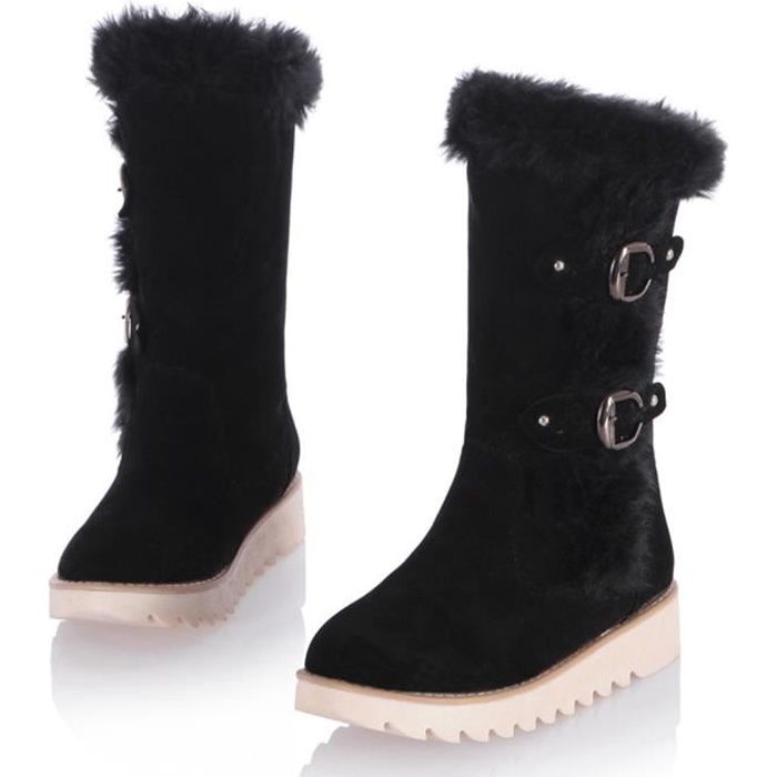 Fashion femme en fourrure synthétique d/'hiver au-dessus du genou bottes de neige à sangle et boucle Chaud Chaussures