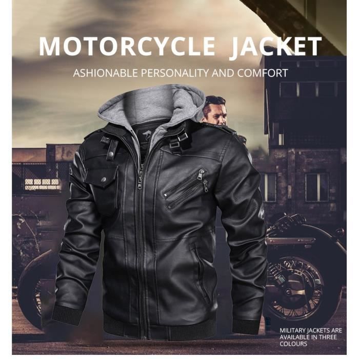 Veste De Moto En Cuir PU Pour Hommes - Coupe-vent, Style Hip-hop - Multi-poches, Fermeture éclair - Automne/Hiver