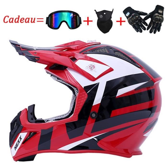 Casque Cross Street Noir Homologué + Lunette/masque Moto Enduro - Taille XS à XXL - Neuf