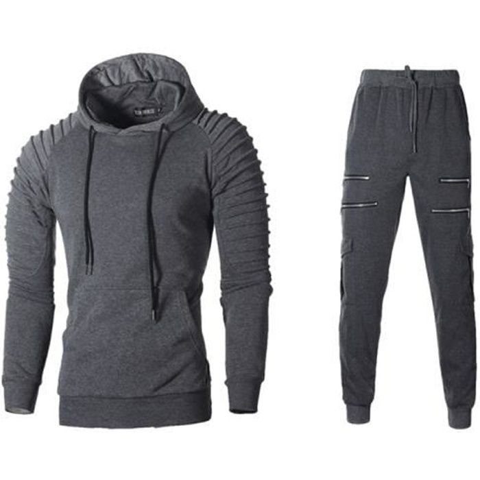 Ensemble Survêtement Homme Sweat à Capuche + Pantalon Jogging - Tenue De Sport Confortable Pour Gym, Loisirs, Extérieur Et Quotidien