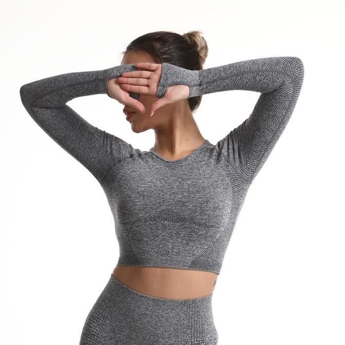 T shirt de Sport Femme Yoga GYM Fitness Opaque shirt Manches longues sans Couture Gris Style 35 Gris Cdiscount Pret a Porter