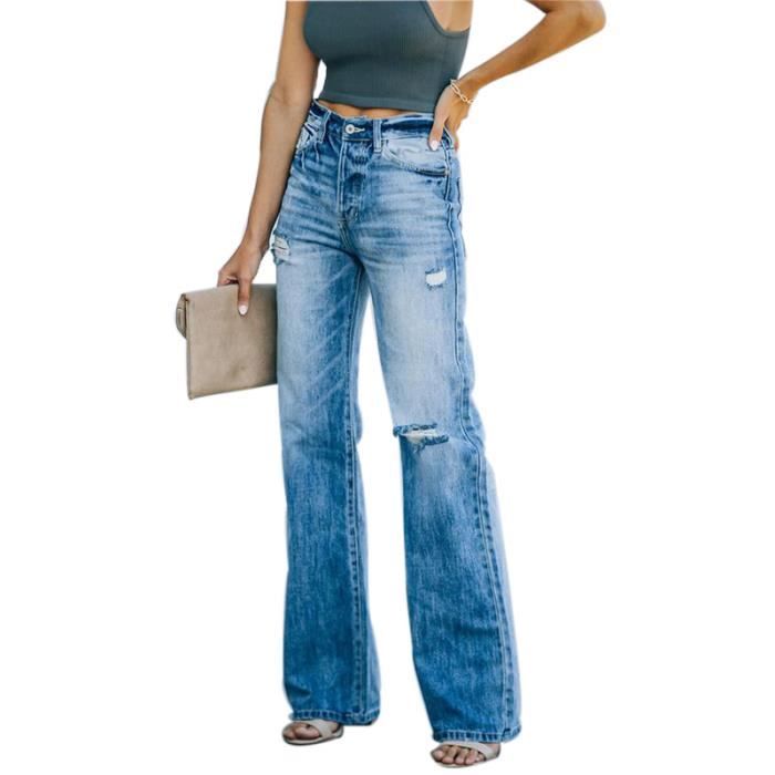Jean long large femme sales