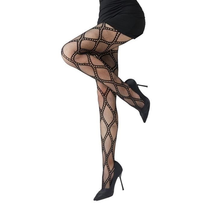 Collants femme fantaisie resille noir motifs grands losanges lingerie sexy Noir Cdiscount Chaussures