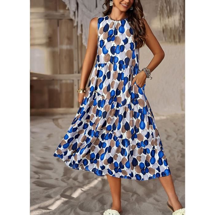 Robe D'été Femme Longue – Style Bohème, Imprimé Floral, Manches Courtes – Idéale Plage, Vacances, Look Décontracté