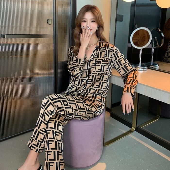 Pyjama - Satin et soie - Femme - Manches longues - Pantalon - Noir ...