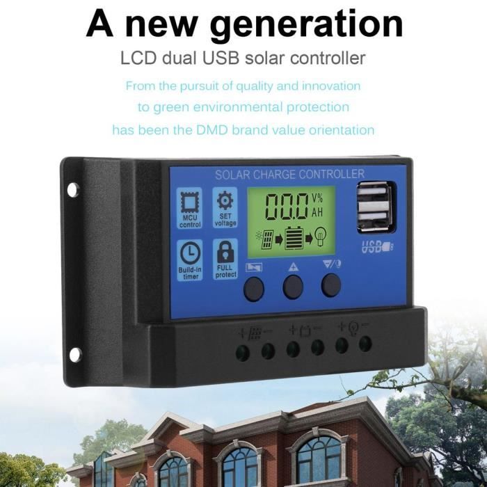Anern Contrôleur Solaire 20A 12V/24V Intelligent – PWM 3 Étapes, Double USB, Écran LCD, Protections Multiples