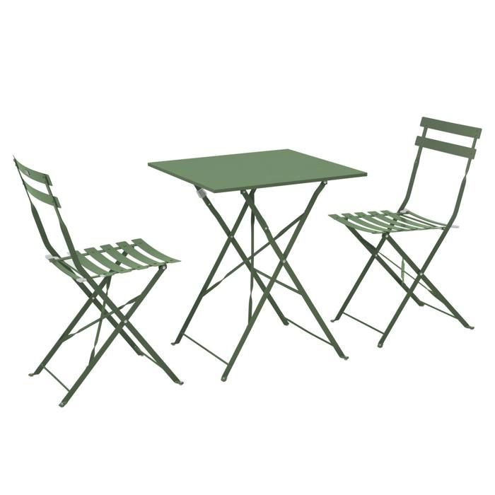 Table de jardin et 2 chaises acier 60 cm vert cactus Rome - Oviala Table de jardin et 2 chaises acier 60 cm vert cactus Rome - Oviala