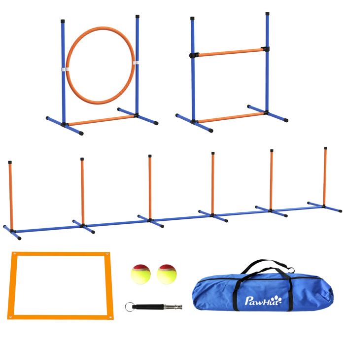Kit d'agilité complet pour chien - slalom, anneau de saut, haies et accessoires