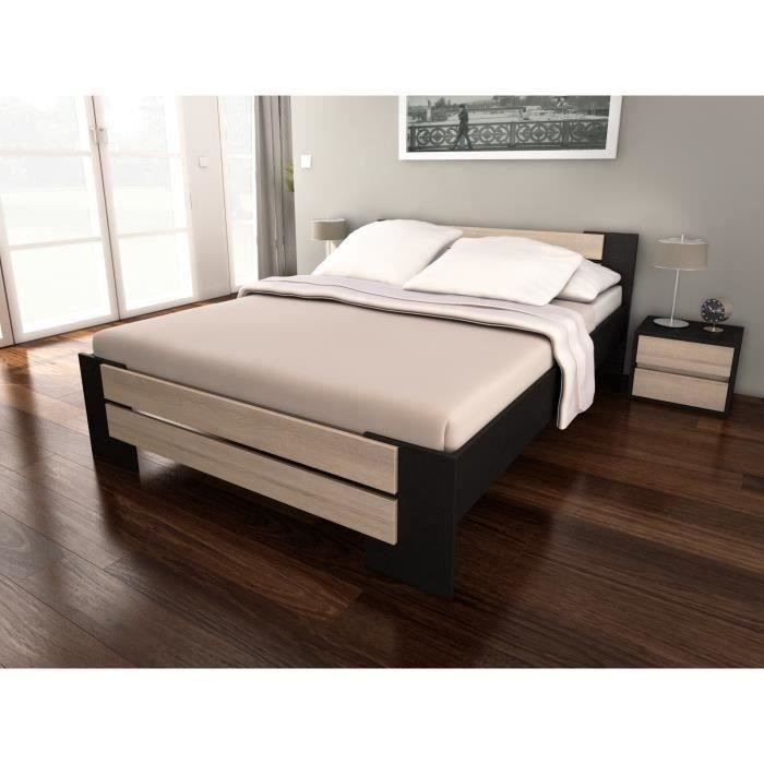 Mao Lit Adulte Contemporain Melamine Noir Et Decor Chene Clair L 140 X L 190 Cm Achat Vente Structure De Lit Mao Lit 140 X 190 Cm Cdiscount