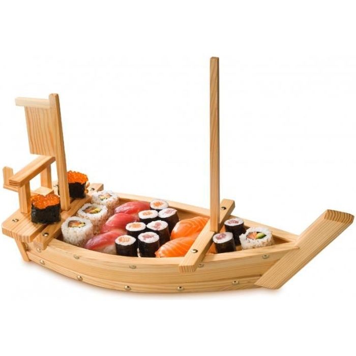Plateau à sushi fait à la main s Voir image Sushi Bateau Restaurant Plateau en bois pour bateau à sushis Assiette de service Cuisine japonaise En forme de bateau Créatif 