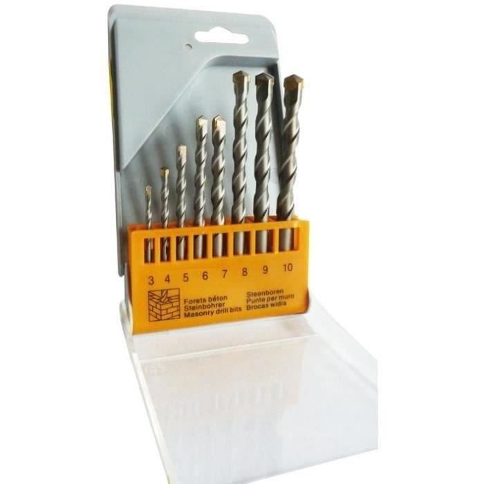 RISS Coffret de 8 forets béton - qualité supérieure - Ø3-4-5-6-7-8-9-10 mm