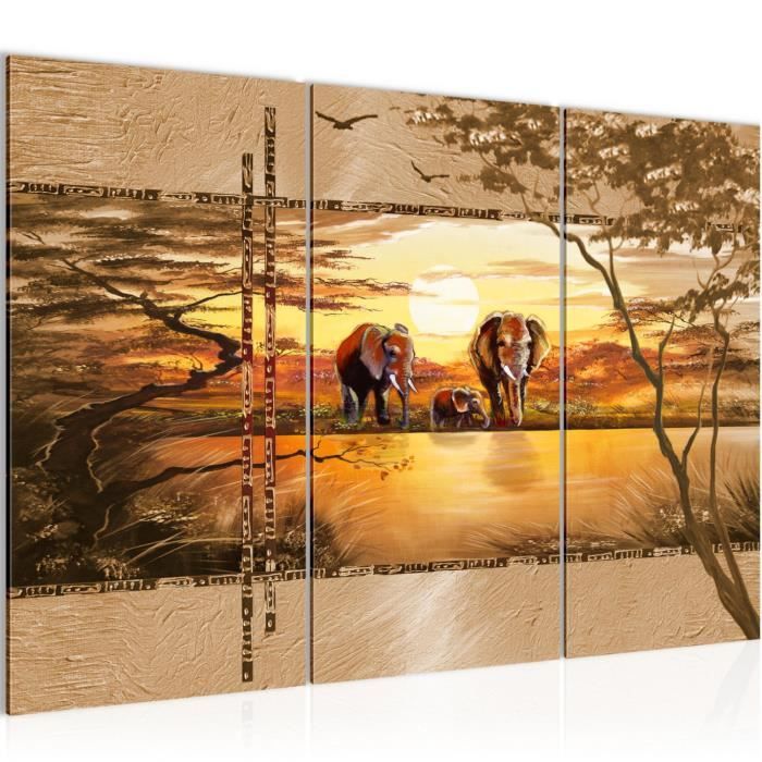 B&D XXL - Tableau décoratif moderne 200x100 cm - Impression sur toile colorée - Décoration murale pour salon et chambre - Afrique nature soleil éléphants coucher de soleil girafes 030112-68 B&D XXL - Tableau décoratif moderne 200x100 cm - Impression sur toile colorée - Décoration murale pour salon et chambre - Afrique nature soleil éléphants coucher de soleil girafes 030112-68