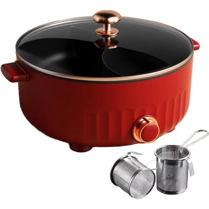 Fondue Chinoise électrique 4L - 2 Compartiments, 1000W, 3 Réglages Puissance, Pour Soupes, Nouilles, Shabu-shabu