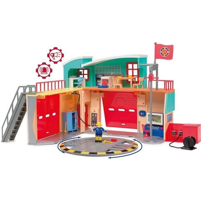 caserne sam le pompier pontypandy smoby avec 1 figurine - jouet pour enfant à partir de 3 ans