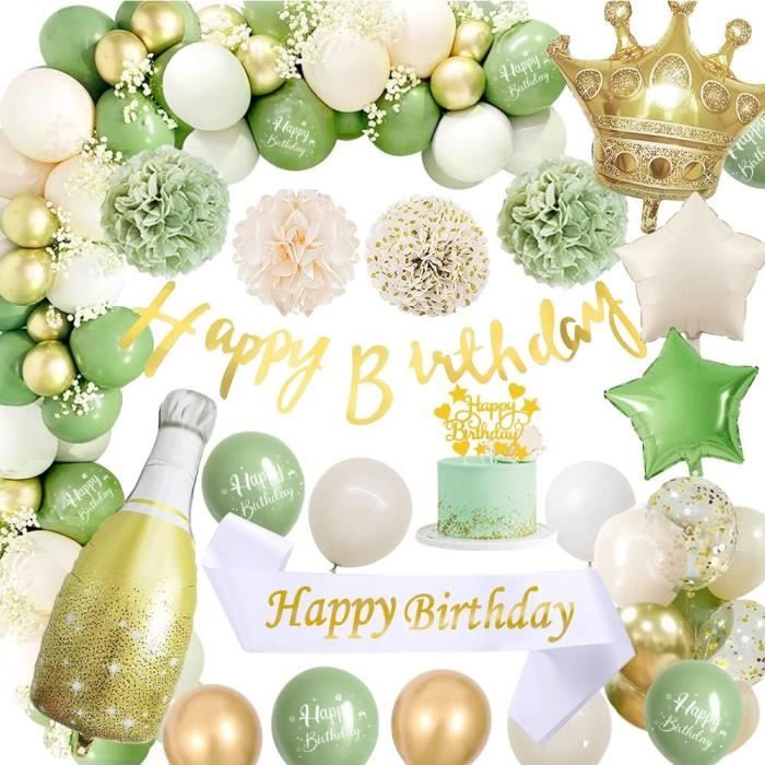 Ballons 25e Anniversaire - Pack De 30 (vert, Blanc, Or) - Latex 30 Cm, Avec Confettis - Déco Fête Homme/femme, Happy Birthday - 8