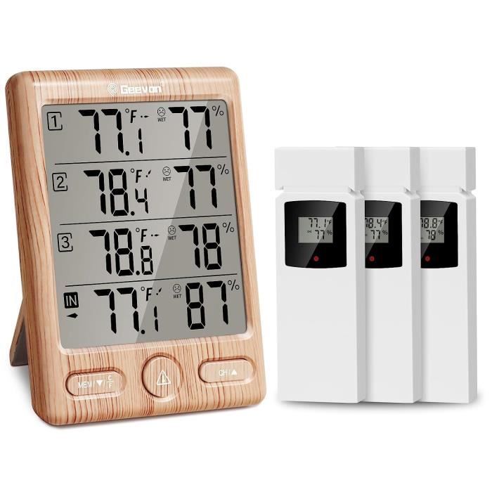 Geevon Thermomètre d'intérieur et d'extérieur sans fil avec 3 capteurs à  [628] - Cdiscount Maison