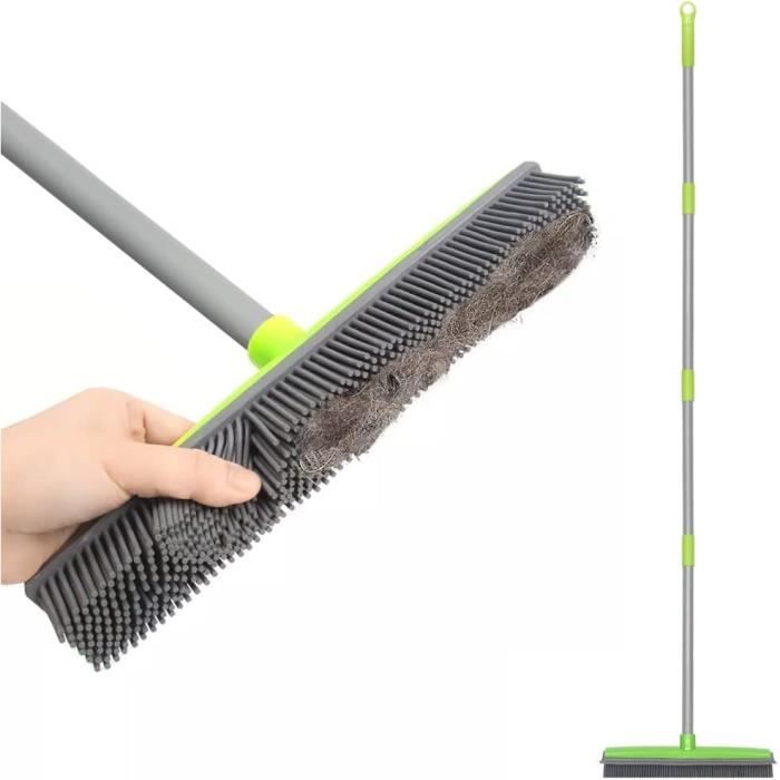 Balai En Caoutchouc Avec Raclette - Manche 154cm - Nettoyage Tapis, Poils D'Animaux, Sols Durs
