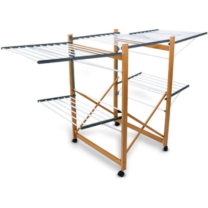 Étendoir à Linge Pliable Extensible 138-238 Cm - 44 Trous Anti-vent, Grande Capacité, Pour Balcon Intérieur/extérieur, Gain De Place
